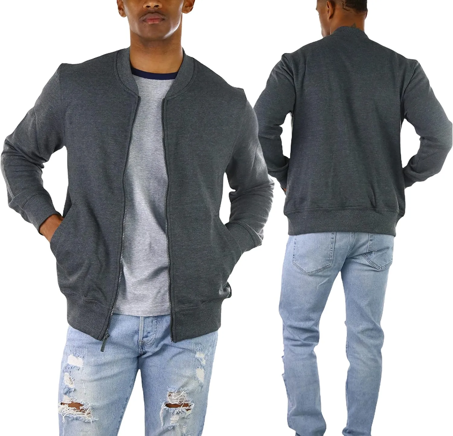 ToBeInStyle Men's Year Round Timelessly Classic Terry Bomber Jacket