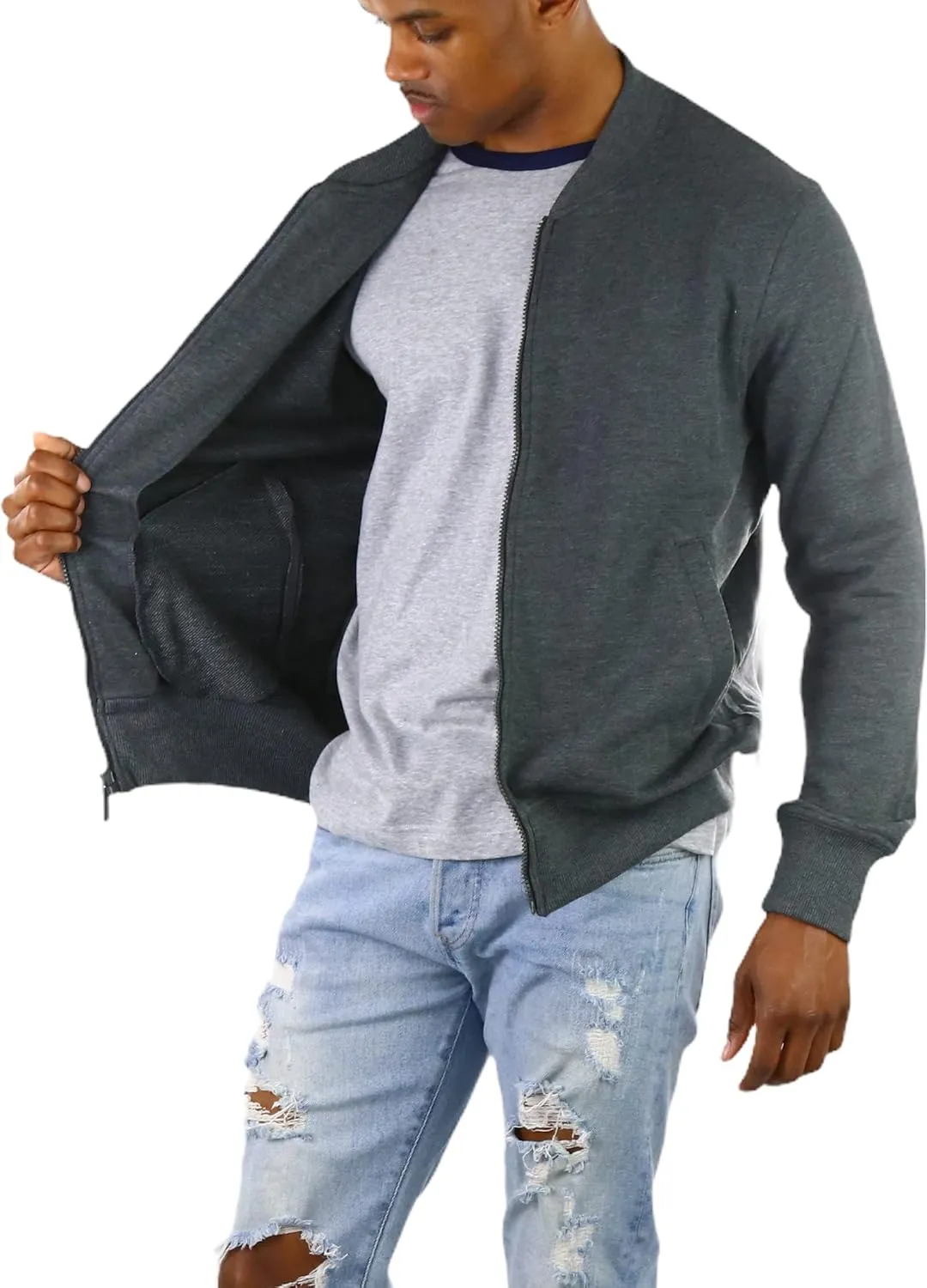 ToBeInStyle Men's Year Round Timelessly Classic Terry Bomber Jacket