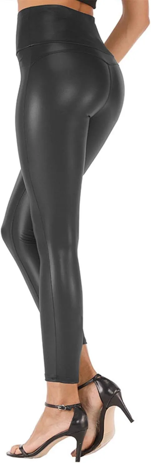 Tulucky Stretchy High Waisted Tights Faux Leather Leggings Pants for Women Regular - Plus Size