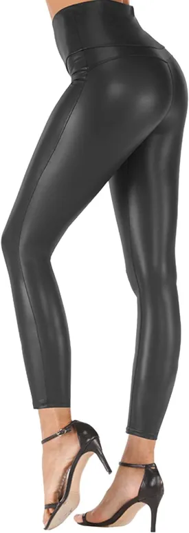 Tulucky Stretchy High Waisted Tights Faux Leather Leggings Pants for Women Regular - Plus Size