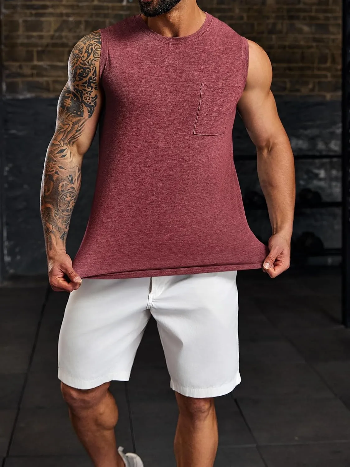 Wihion Men's Sleeveless Gym Tank Tops with Pocket Workout Bodybuilding Muscle T Shirts