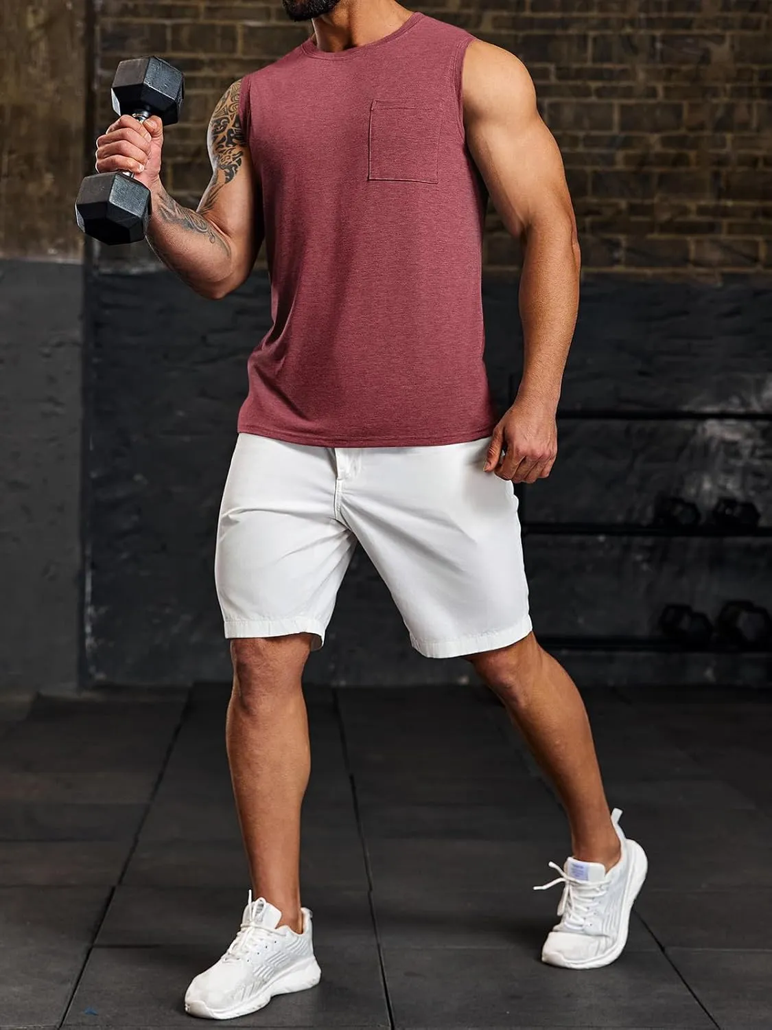 Wihion Men's Sleeveless Gym Tank Tops with Pocket Workout Bodybuilding Muscle T Shirts