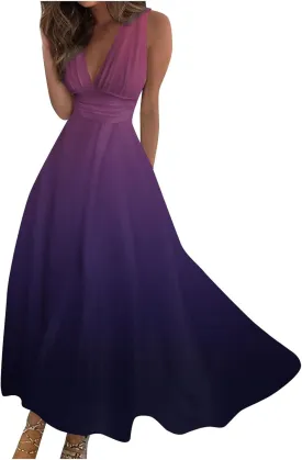 Womens Dresses Flowy Ruched Sleeveless Boho Dress Wrap V Neck Floral Print Beach Dresses Elegant Sundresses
