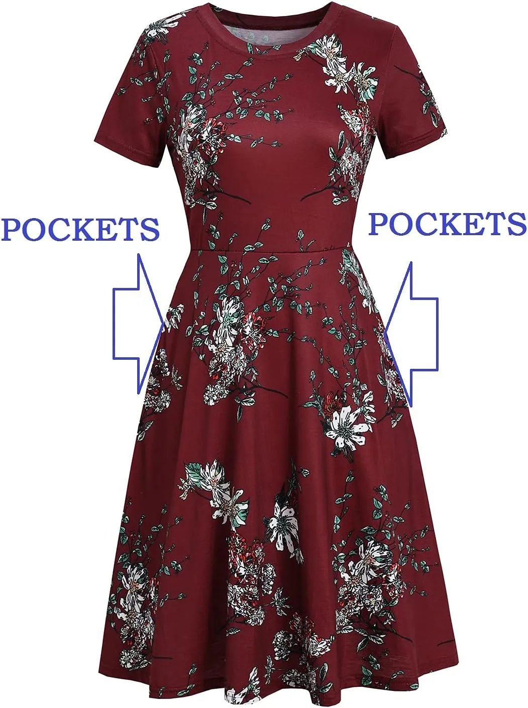 Women's Elegant Vintage 50s Office Casual Floral Print Work Party A-Line Swing Dress with Pockets 162