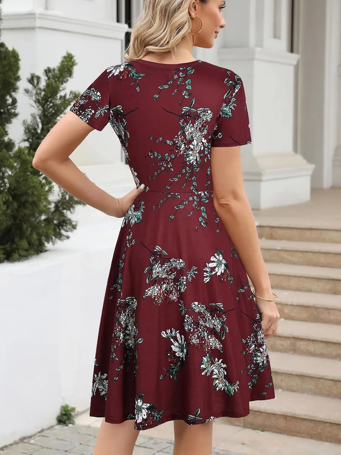 Women's Elegant Vintage 50s Office Casual Floral Print Work Party A-Line Swing Dress with Pockets 162