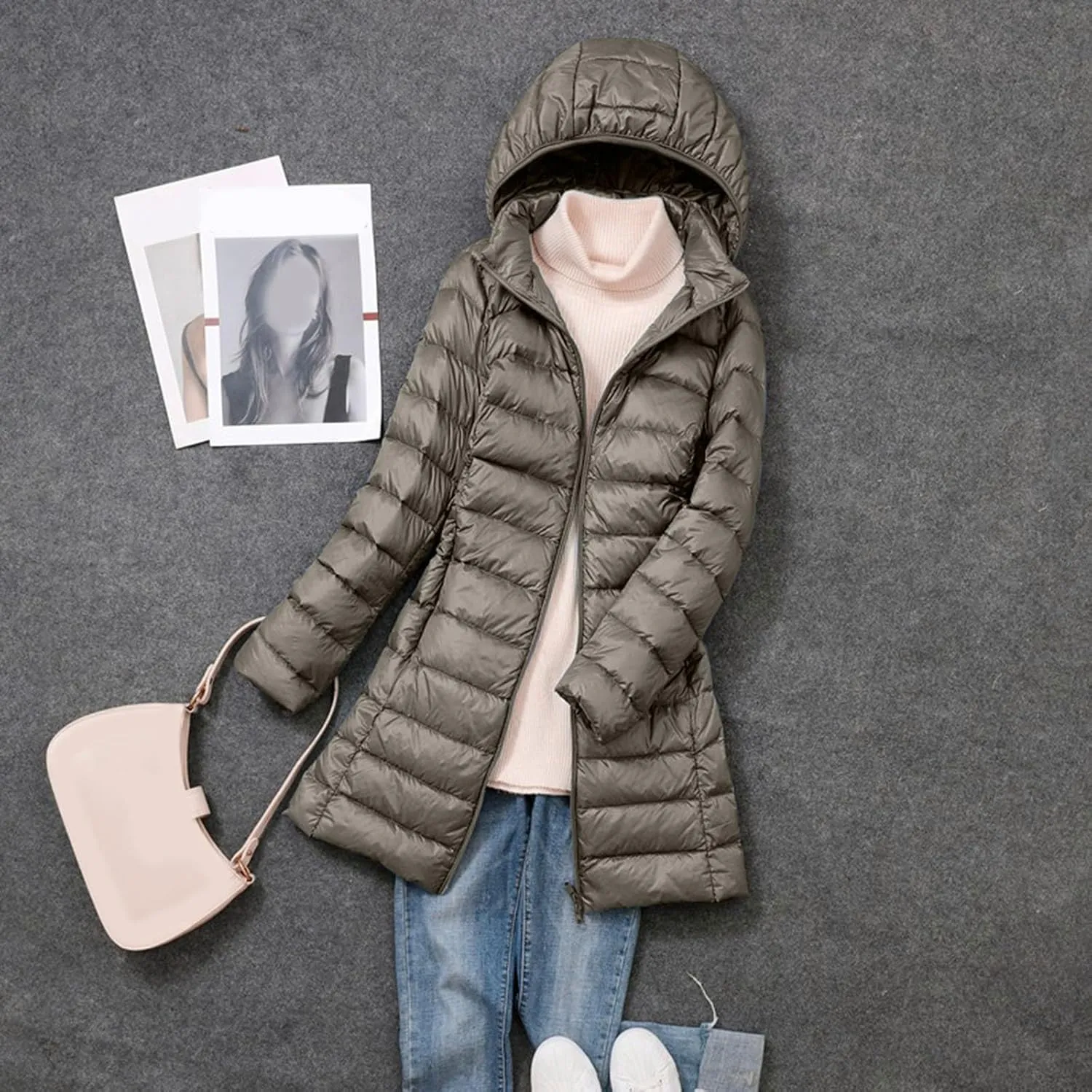 Women's Hooded Packable Puffer Jackets Winter Lightweight Warm Down Coats Trendy Slim Fit Windproof Duck Down Outwear