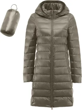 Women's Hooded Packable Puffer Jackets Winter Lightweight Warm Down Coats Trendy Slim Fit Windproof Duck Down Outwear