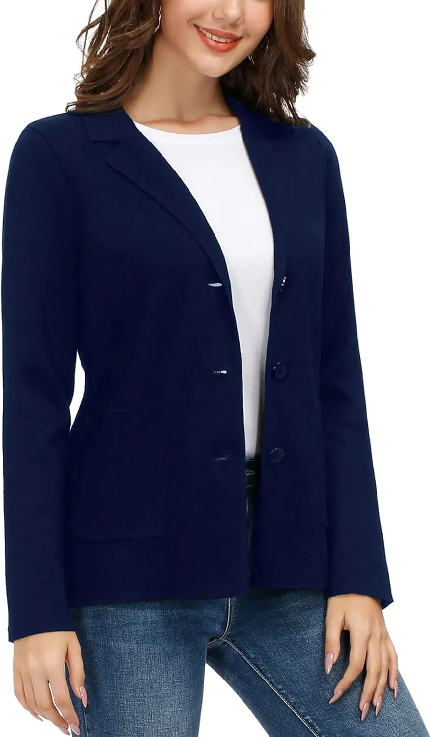 Women's Long Sleeve Casual Blazer Work Office Bussiness Jacket with Pocket