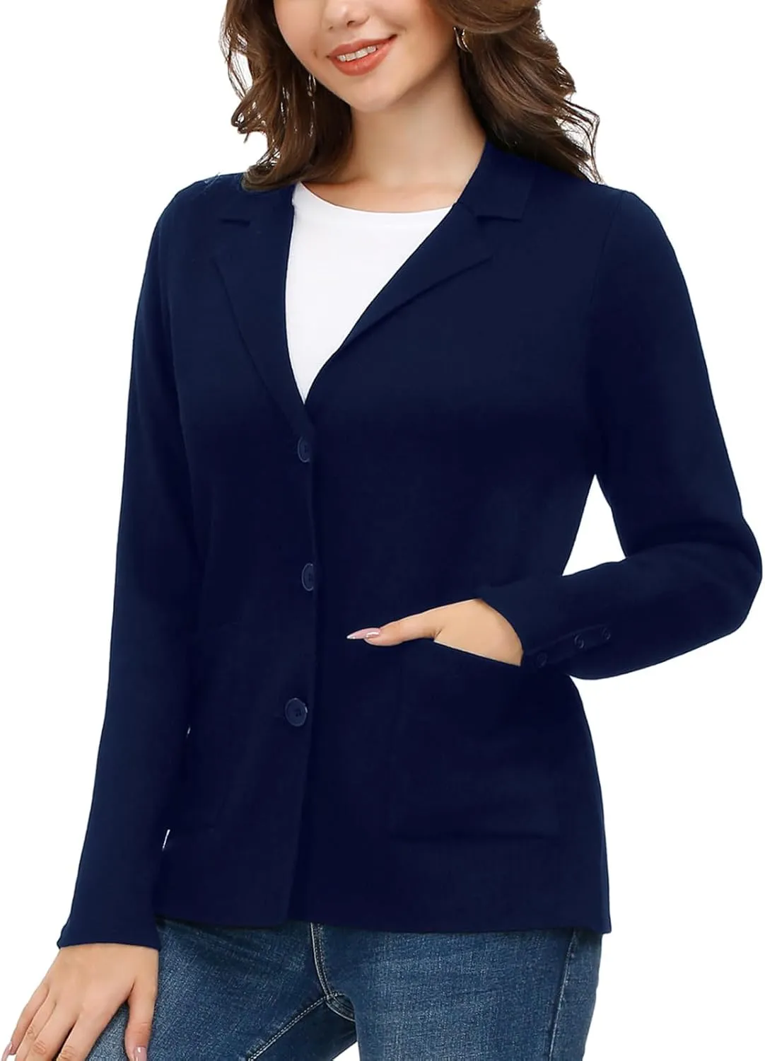 Women's Long Sleeve Casual Blazer Work Office Bussiness Jacket with Pocket