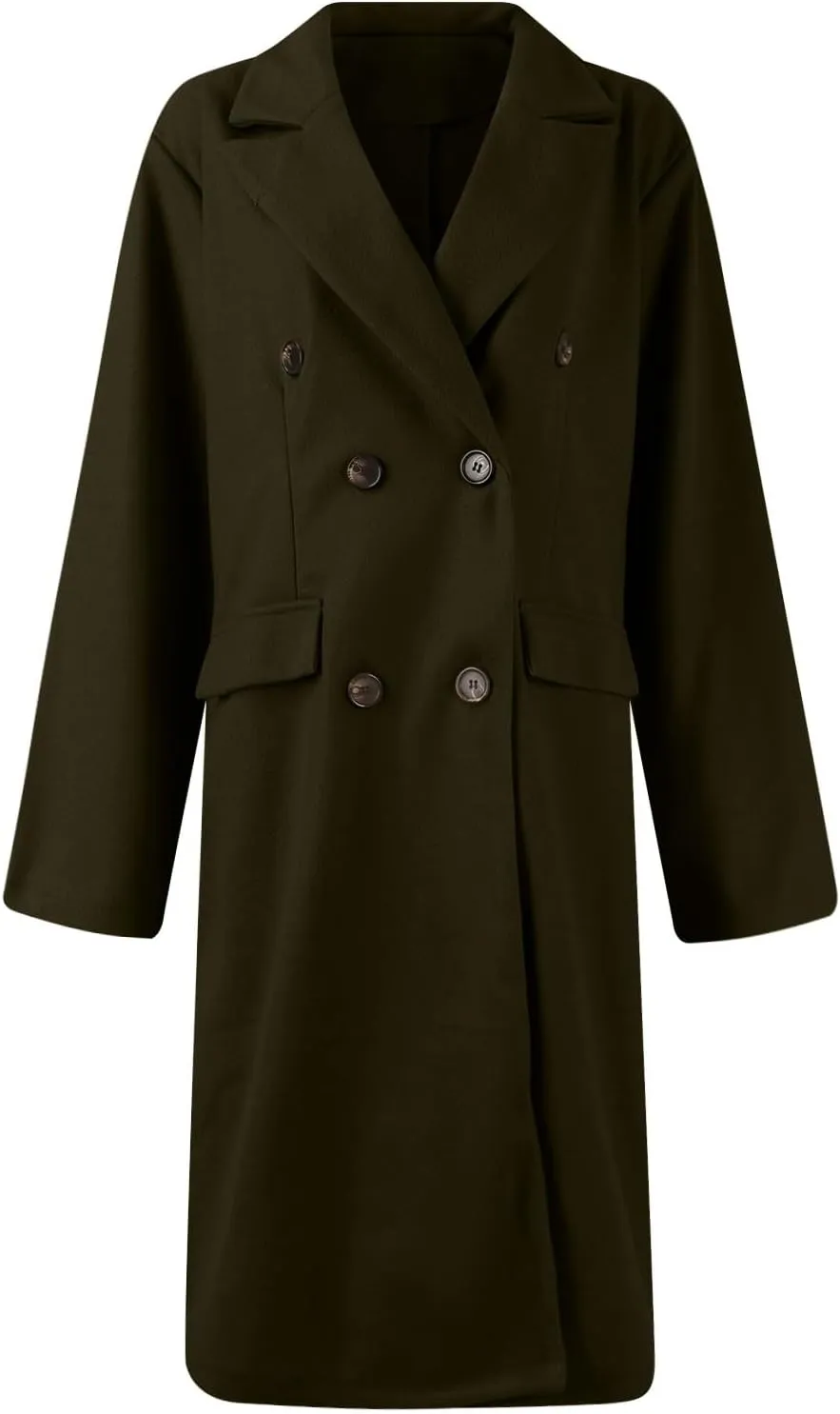 Womens Notched Lapel Collar Double Breasted Pea Coat Trendy Long Trench Coats Winter Wool Fleece Jacket