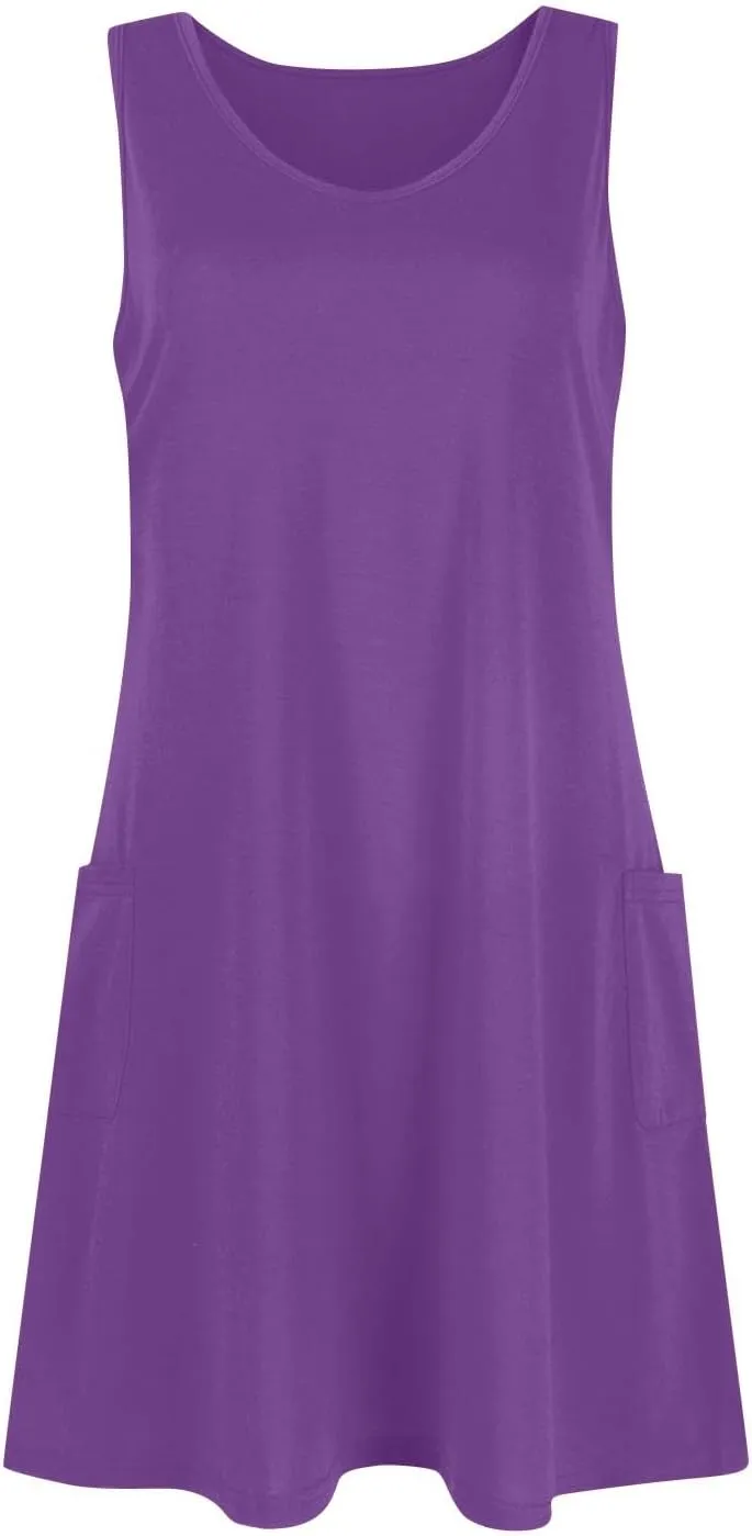 Women's Summer Dresses 2025 Casual Swimsuit Coverup Beach Printed Sundress Sleeveless Vacation Dress with Pocket