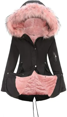 Women's Winter Sherpa Lined Faux Fur Hooded Jacket Mid Long Safari Parka Coat Thickened Windproof Outwear with Pockets