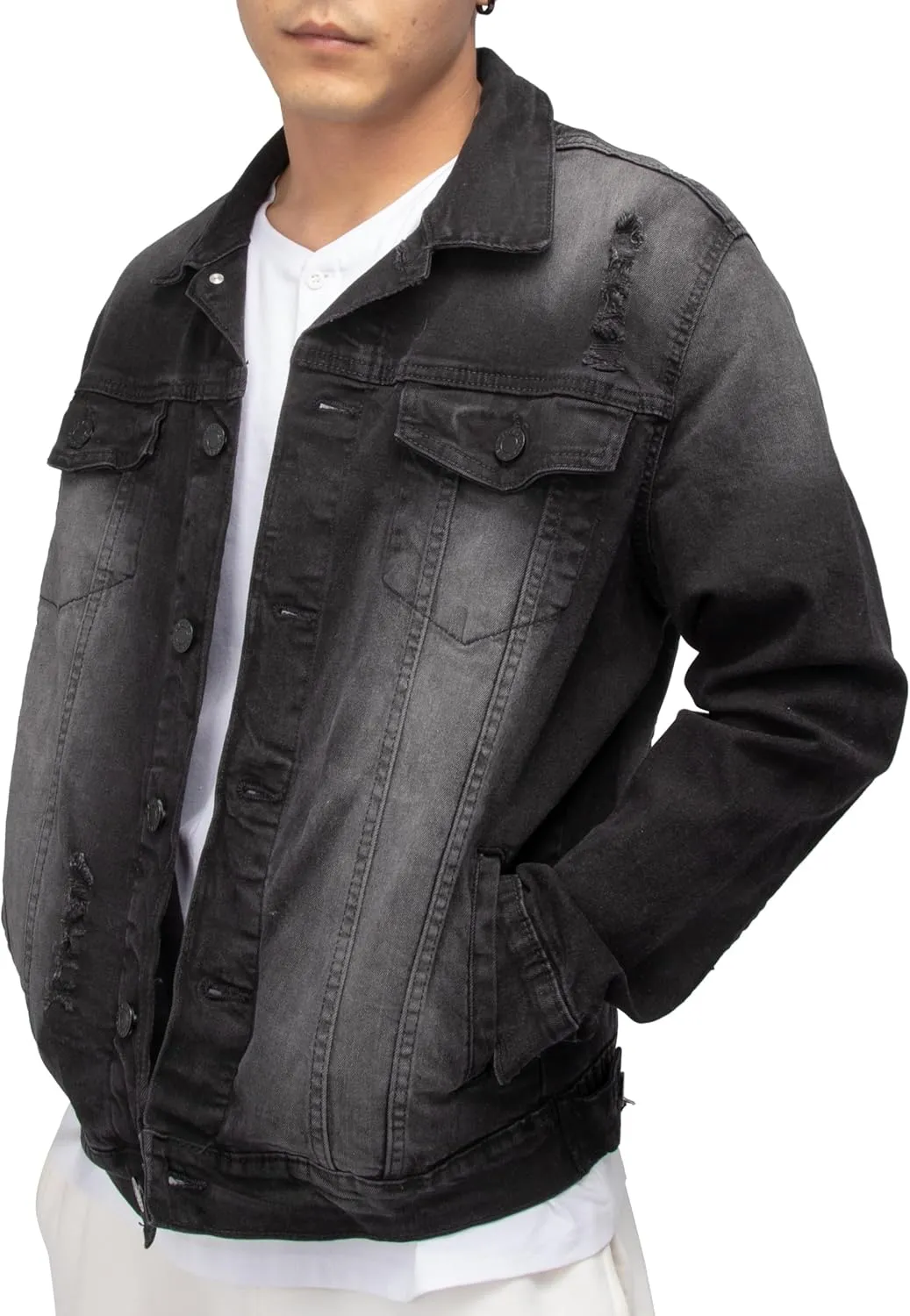 X RAY Mens Denim Jacket, Washed Ripped Distressed Flex Stretch Casual Trucker Biker Jeans Jacket for Men
