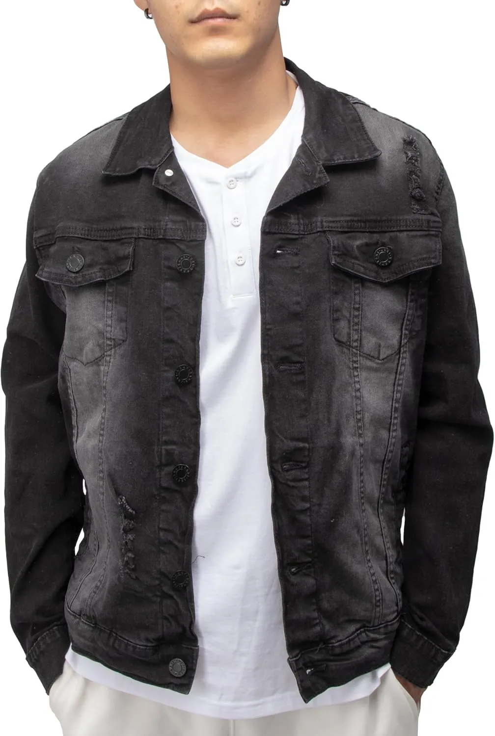 X RAY Mens Denim Jacket, Washed Ripped Distressed Flex Stretch Casual Trucker Biker Jeans Jacket for Men