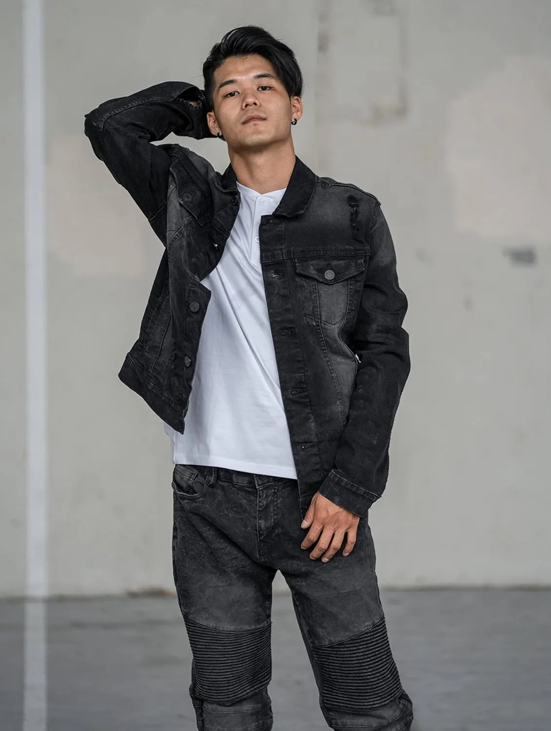 X RAY Mens Denim Jacket, Washed Ripped Distressed Flex Stretch Casual Trucker Biker Jeans Jacket for Men