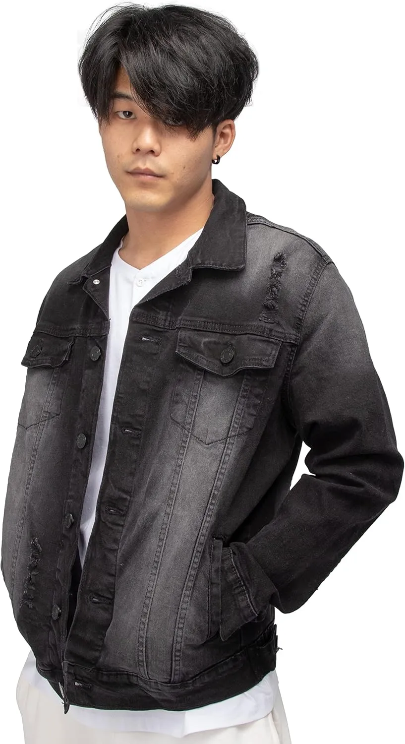 X RAY Mens Denim Jacket, Washed Ripped Distressed Flex Stretch Casual Trucker Biker Jeans Jacket for Men