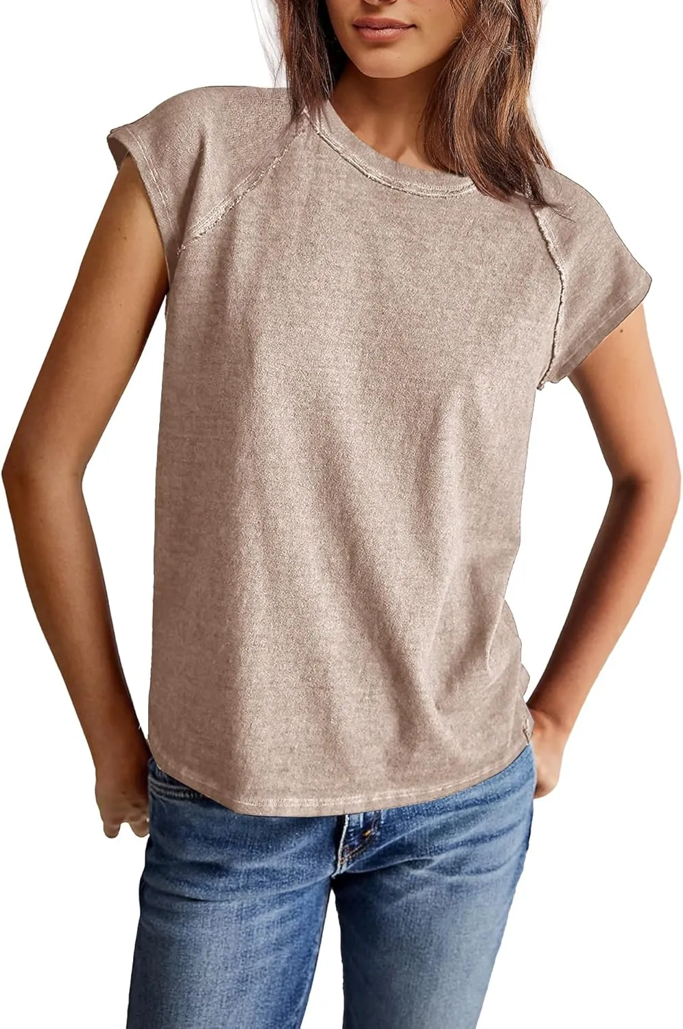 Yanekop Womens Short Sleeve Shirts Crewneck T Shirts Basic Tees Casual Summer Tops Cap Sleeve Tops Trendy Shirts