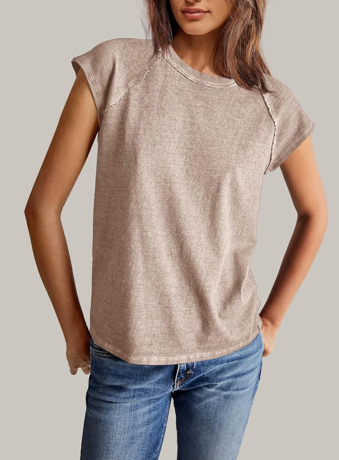 Yanekop Womens Short Sleeve Shirts Crewneck T Shirts Basic Tees Casual Summer Tops Cap Sleeve Tops Trendy Shirts