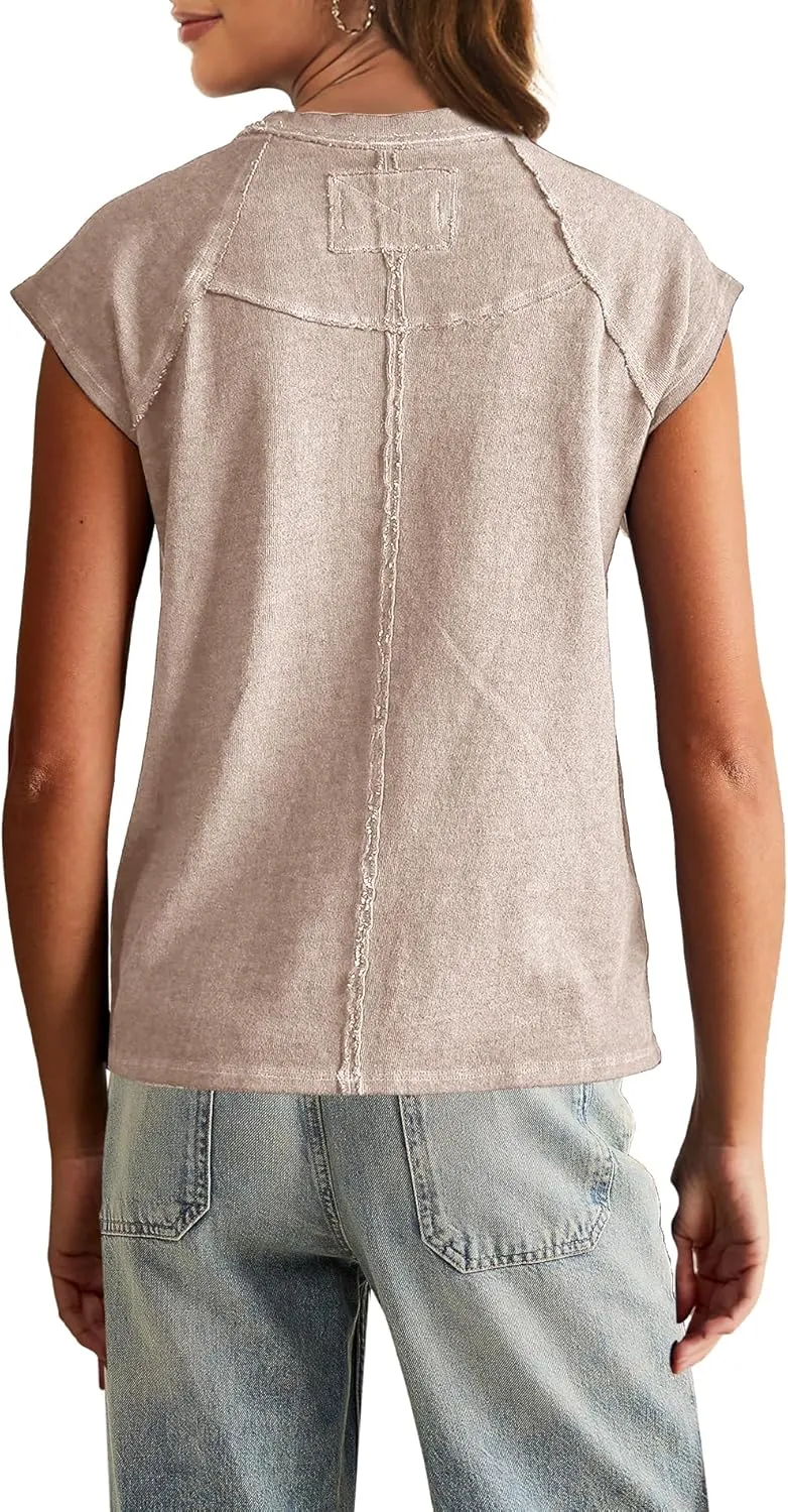 Yanekop Womens Short Sleeve Shirts Crewneck T Shirts Basic Tees Casual Summer Tops Cap Sleeve Tops Trendy Shirts