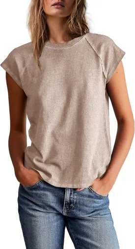 Yanekop Womens Short Sleeve Shirts Crewneck T Shirts Basic Tees Casual Summer Tops Cap Sleeve Tops Trendy Shirts